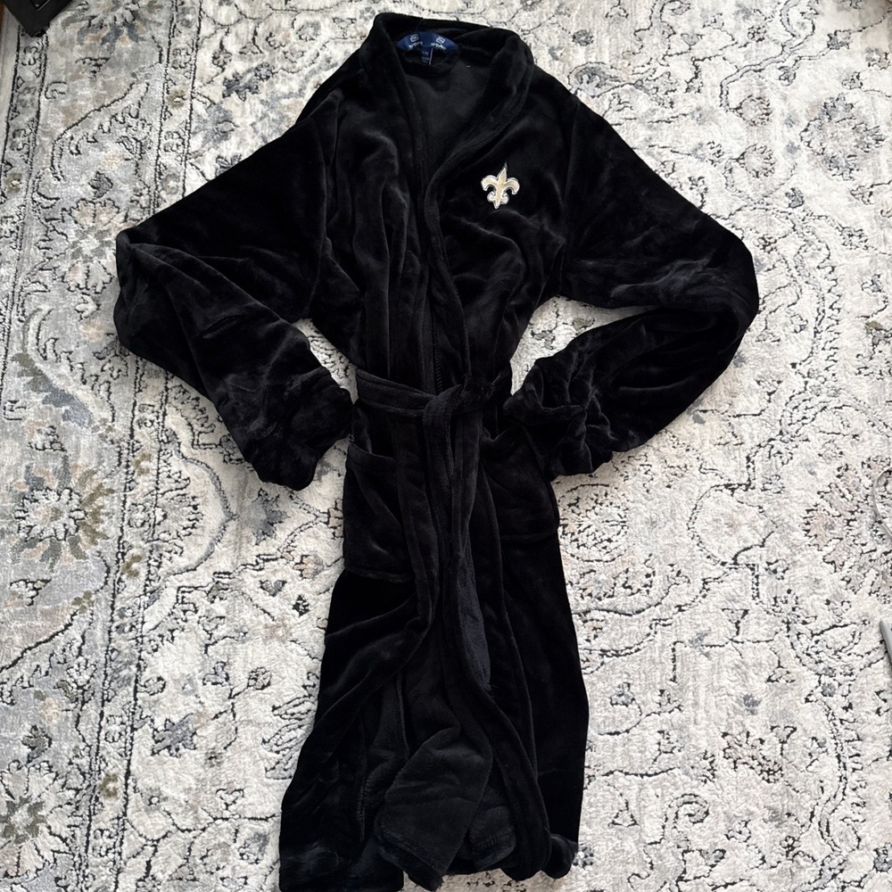 New Orlean's Saints Men's L/XL Navy Plush Fleece Bathrobe 45" Long NFL Robe